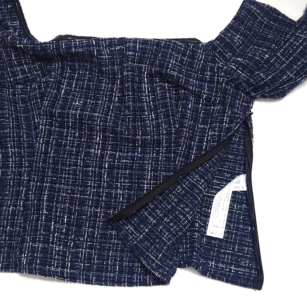 Women's Blue Tweed Textured Off The Shoulder Top Peplum Fit Size XL - Picture 9 of 11